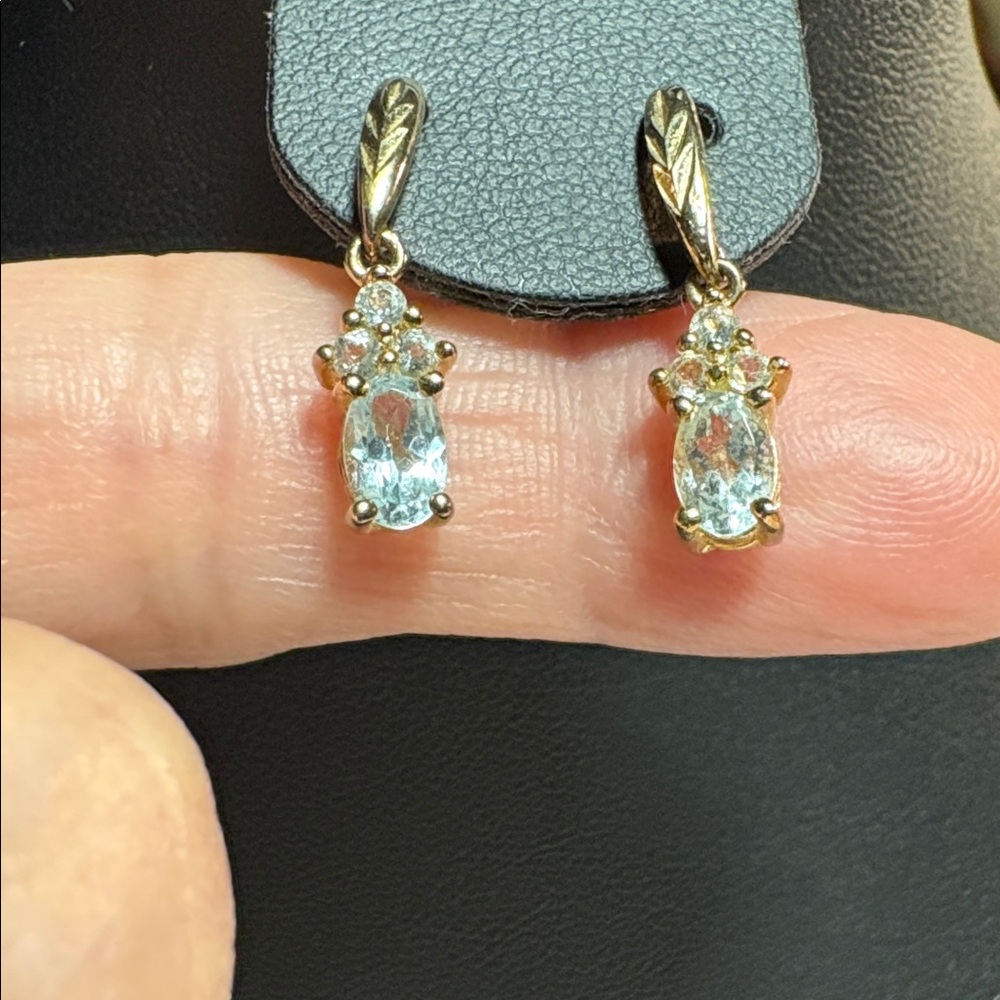 Elegant Gold Aquamarine Drop Earrings with Cubic Zirconia Accents